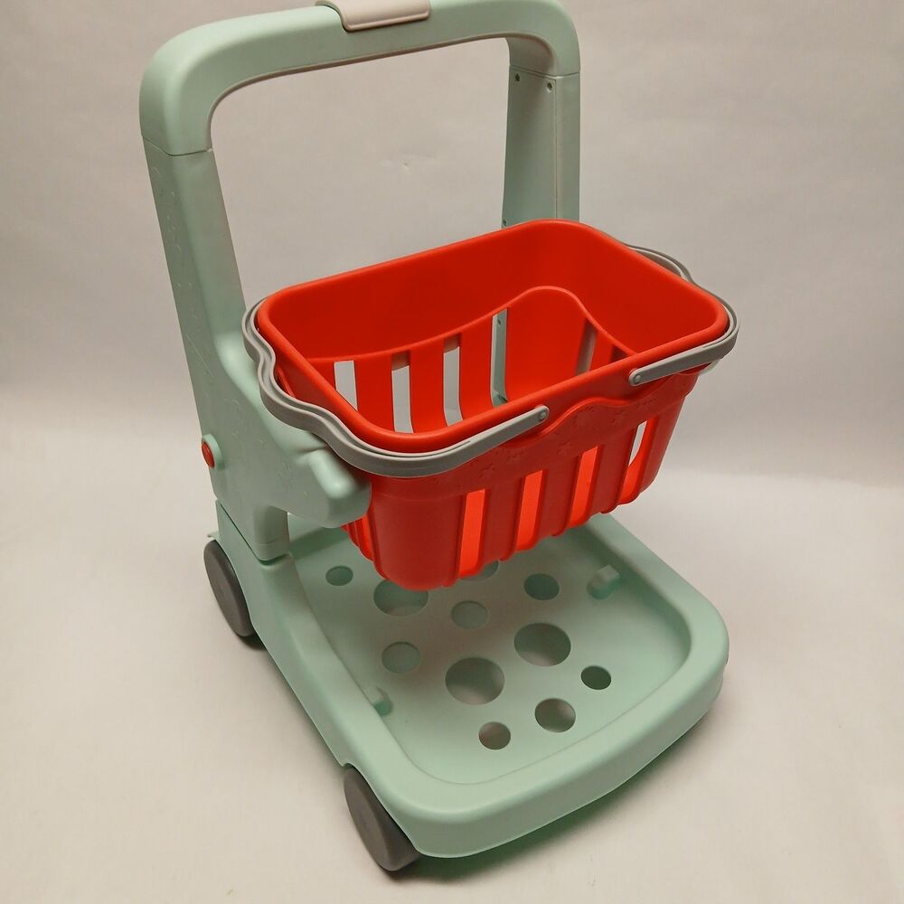 Musical Kid Adjustable Red Green Plastic Play Toy Grocery Shopping Cart w/Basket
